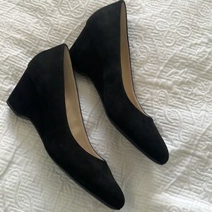 Suede wedge pumps.  Worn once.  Excellent condition